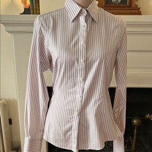 Brooks Brothers Purple and White Striped Fitted Shirt
